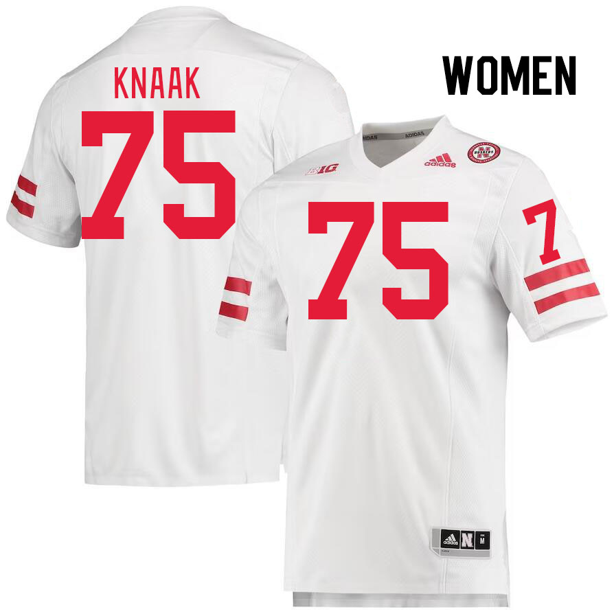 Women #75 Tyler Knaak Nebraska Cornhuskers College Football Jerseys Stitched Sale-White - Click Image to Close